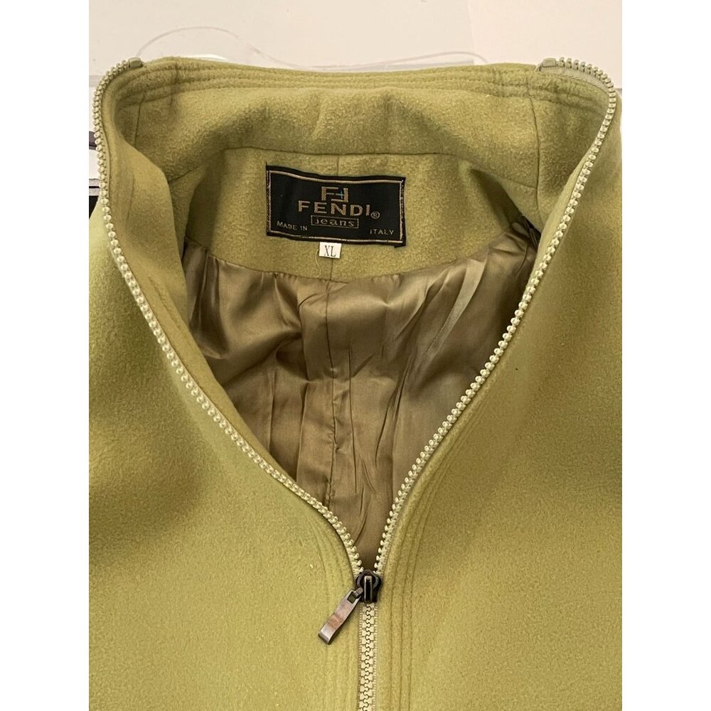 Vintage FENDI Jeans 100% Cashmere Soft Womens XL Green Jacket Lined Full Zip - Picture 6 of 10